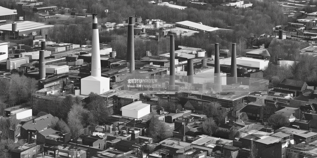 A black and white painting of a factory in Wuppertal, a very close-up shot. It is a clear and bright day. In the center of the image, a brick chimney stands tall, dominating the top half of the picture. In the background, behind the industrial building, there is a tree. Everything else is hidden in deep shadow except for the chimney. The chimney, as the tallest object, rises stretches towards the light of the sun, as if it were a tree turning towards its source of food. The tree, which is just a tree, is only a dark outline in comparison. Would it be too deep to say that here, the capitalist human work rises above natural creativity, showing its strength and pride without realizing that its downfall is already inherent in this outstanding pride? Or is a chimney sometimes just a chimney?