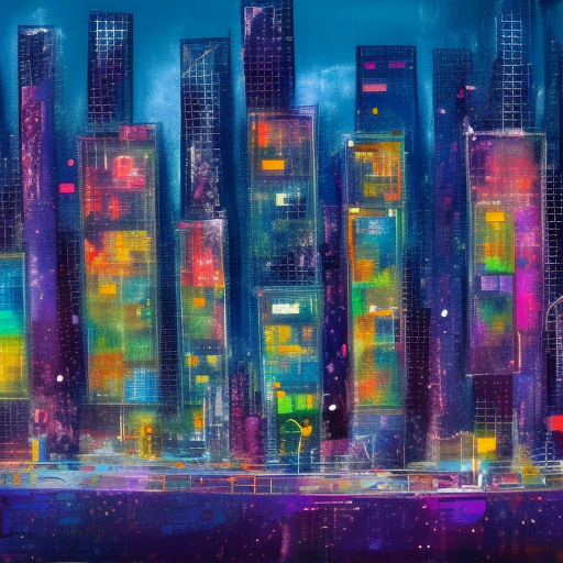 an abstract picture of a city at night, pixiv, lyrical abstraction, mixed media, cityscape, dynamic composition
