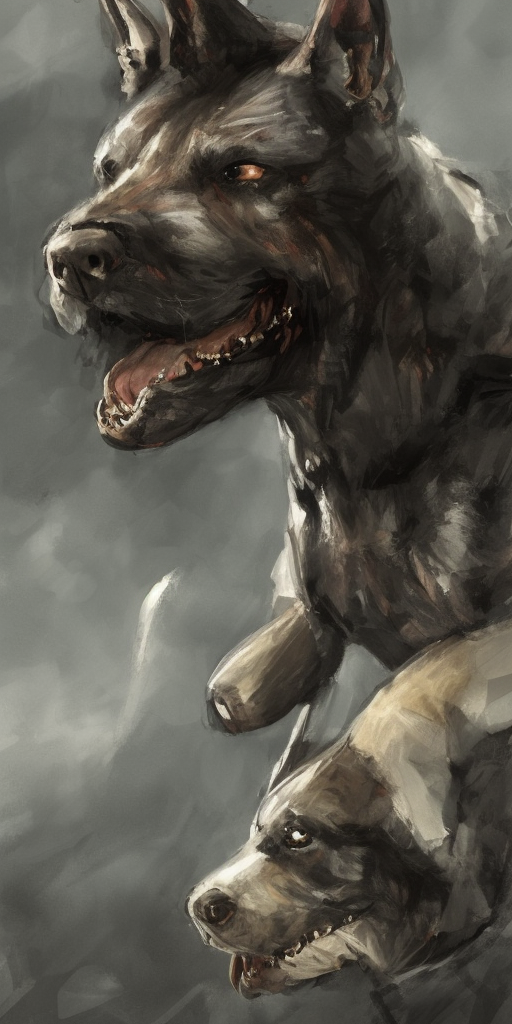 a artstation of the First thought: Cerberus, this could be a good dog, a dog that is sometimes a bit much, but a good dog, that could be him. 

Second thought: tank, sword, war culture – the whole thing that forces me to run around fully armored.

Third thought: ZERRRRBERUS is one, as I am, one of the youngsters who had a sword pressed into their hands without being asked.

Thought gap: Breath

Fourth thought: OOOO ZERRREBERUSSS, the great Hades, who is basically the same as us, only appears big and strong on the outside.

Thought gap: Schnauf Schnauf

Fifth thought: Let's be honest: He doesn't appear like that anymore, he lets himself appear, uses as figures who, without having to show himself, play his stronger, greatness.
