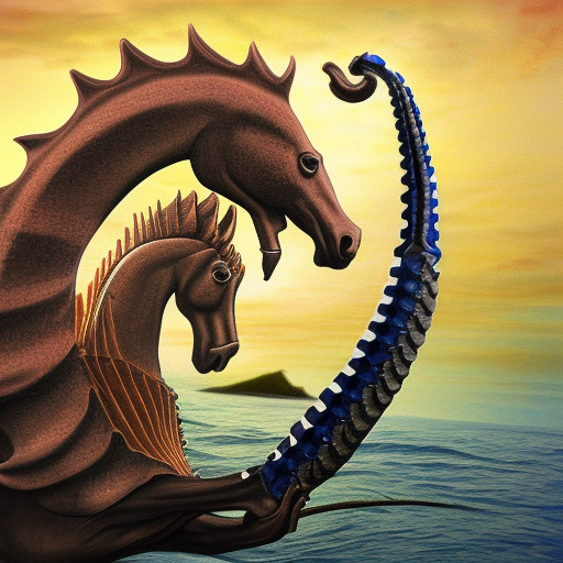 warrior man rides seahorse, horsefish, ocean, waves, photorealism, 3d