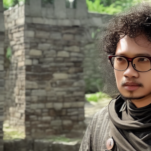 a malaysian man with curly hair and glasses and wearing shorts in a scene from game of thrones, full body shot