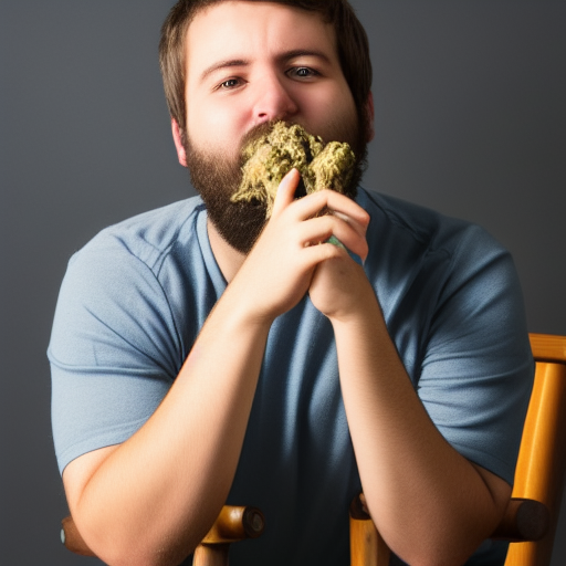young man, chubby, short beard, scruffy brown hair, smoking cannabis, computer chair