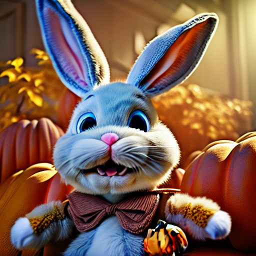 Hyperdetailed digital art bunny as a pixar character, render from Square-Enix-Luminous-Engine, photorealistic, diffuse lighting, autumn environment, lifelike, rembrandt lighting,