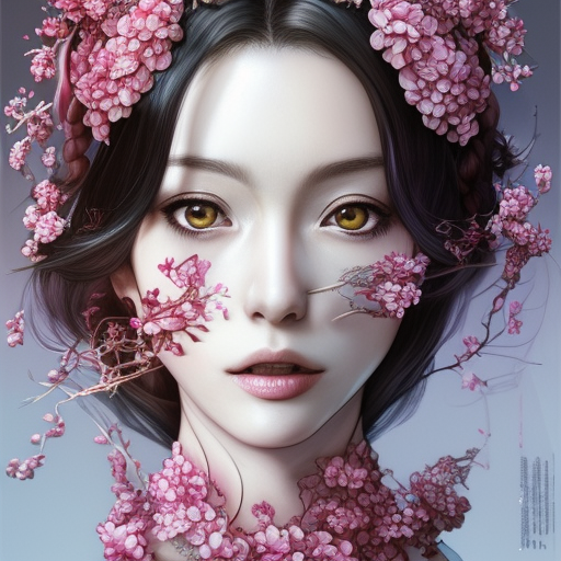 the portrait of an absurdly beautiful, graceful, elegant, sophisticated, fashionable realistic anime mature woman made of cherries and white petals with tears, an ultrafine hyperdetailed illustration by kim jung gi, irakli nadar, intricate linework, bright colors, octopath traveler, final fantasy, unreal engine highly rendered, global illumination, radiant light, detailed and intricate environment