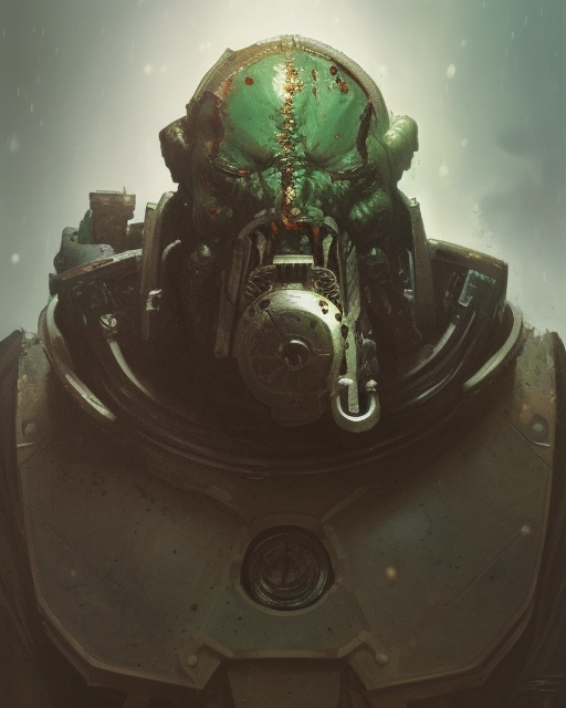 hyper realistic portrait of warhammer android head, cinematic, chaos marine, nurgle, artstation, cgsociety, full head and shoulders, greg rutkowski, james gurney, mignola, craig mullins, brom