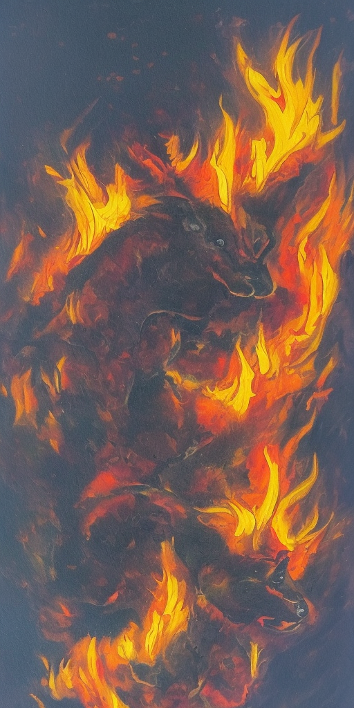 a painting of a Burning animal