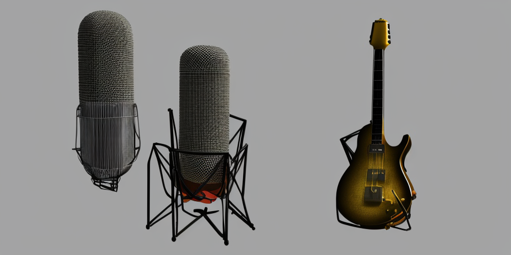 a 3d rendering of a Rocket-Guitar-Microphone-Transformer