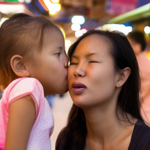 mother_and_daughter malay kissing in night market 