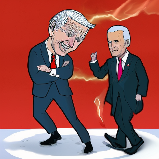 Joe Biden doing an energy blast in a battle against Donald Trump. Cartoony, gritty, realistic