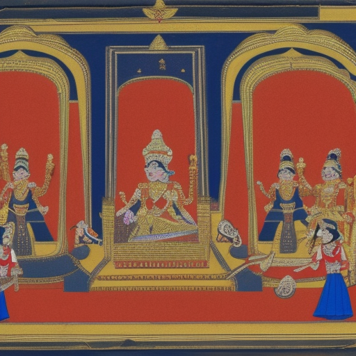 royal indian king sitting on throne, women dancing in front