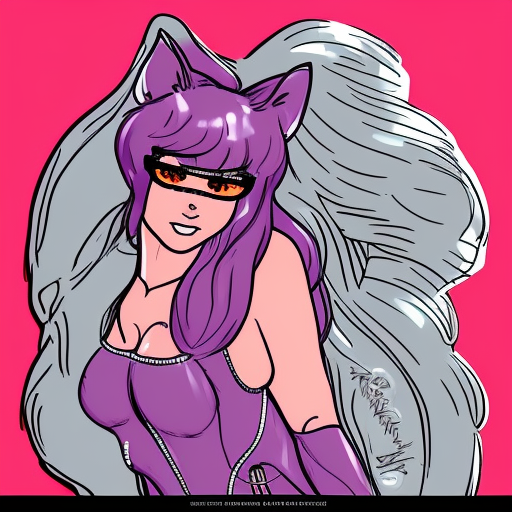 portrait of curvy anthropomorphic cat woman, with long pink hair, vaporwave, cute, high detail