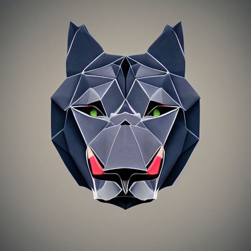 origami Panther head, paper texture, zoomed out far, simple background, high quality 8k%>