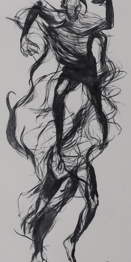 a ink drawing of Run, keep running, keep breathing, keep breathing! If we're honest: He doesn't appear like that anymore, he lets us perform, uses us as figures who, without having to show himself, are supposed to show his strength, greatness after carrion.