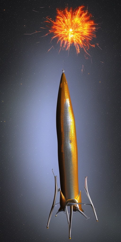 a 3d rendering of an exploding disco rocket