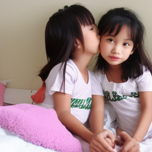 two Little idol melayu girl kissing in bed room 