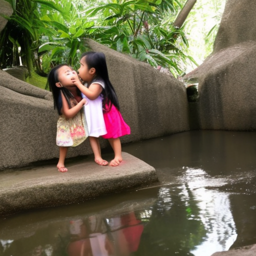 two Little actress malay girl kissing in sungai 