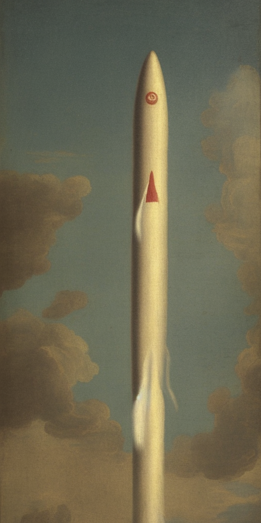 a classicism painting of a rocket on a phallus