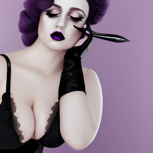 portrait of a curvy feminine hot pale goth woman with elaborate, elegant, sophisticated, tight nylon, lace and silk dress, black lipstick, purple makeup, cgsociety, realistic, highly detailed, sublime, 16k, smooth, sharp focus, trending on ArtStation, hyperdetailed, volumetric lighting