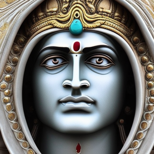In a mesmerizing depiction of Indian mythology, create a real look image of Ashwathama, the legendary warrior from the ancient epic, the Mahabharata. Showcasing his awe-inspiring visage, ensure that he embodies the essence of his immortal existence, with third eye of gem