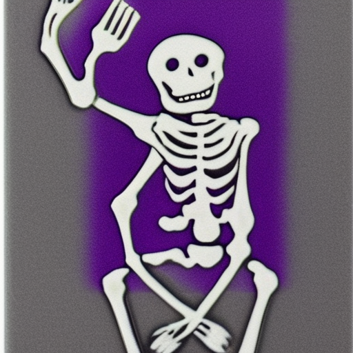 Skeleton chef tasting food Color engraving purple and black