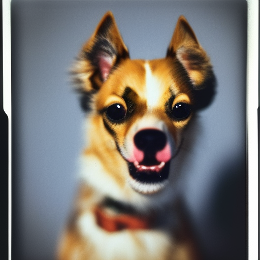 Close up of a dog barking, vintage color polaroid by Andy Warhol ultra-realistic portrait cinematic lighting 80mm lens, 8k, photography bokeh
