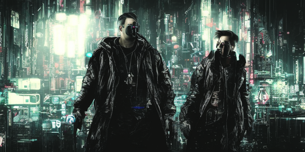 a Cyberpunk style picture of Lindemann strikes back now!