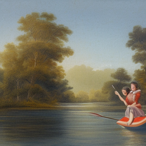 Girl and boy sailing down a river