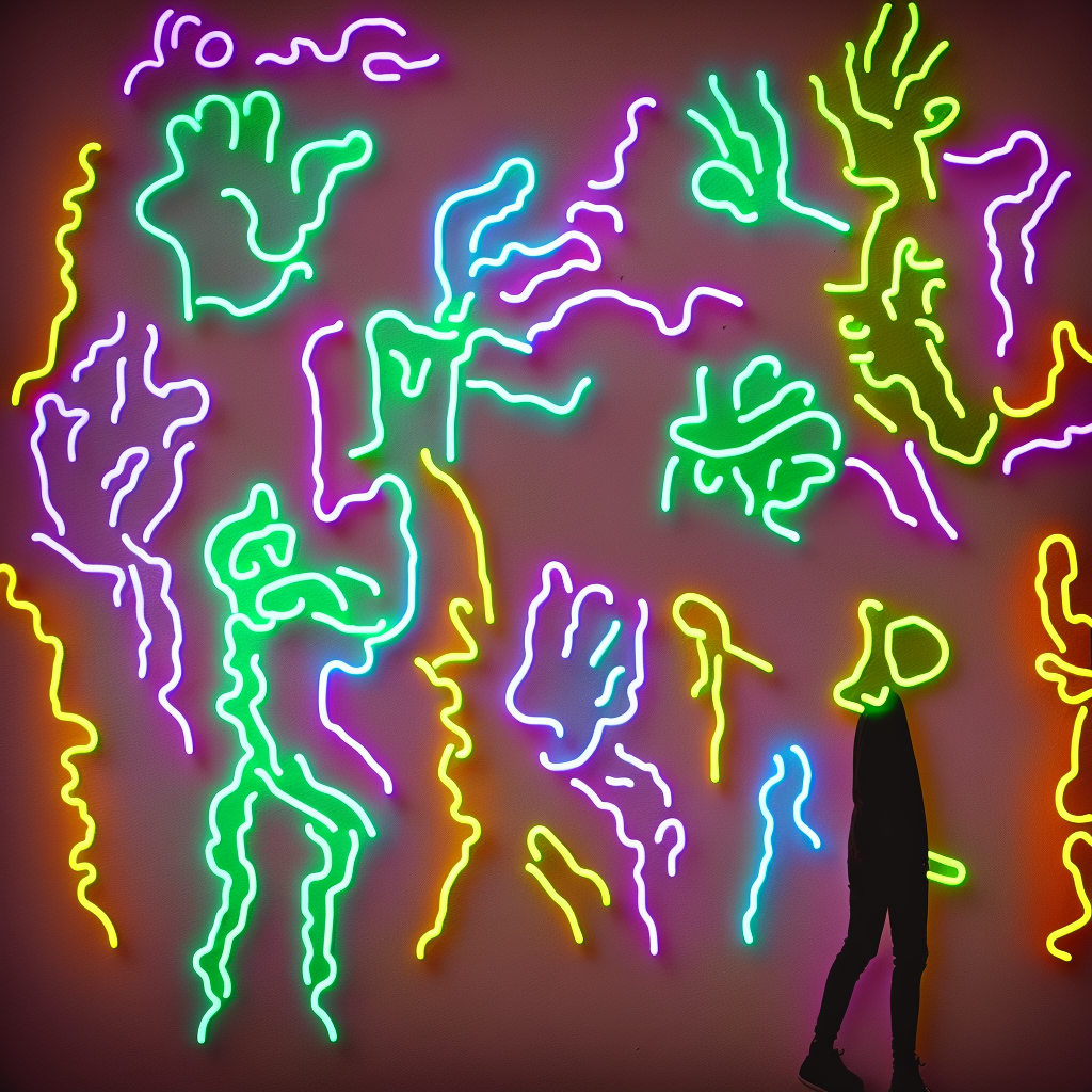 Nightmare depression Monsters radiant humanoid Wall surrealism radiant retro glowing neon
