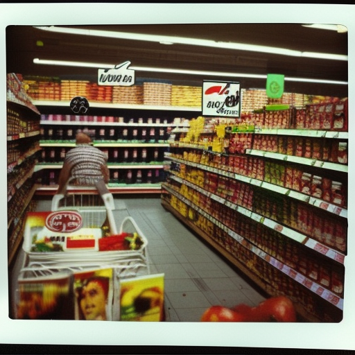 low - angle go - pro view, very low - angle, ant's!!! eye!!! view!! photo of people shopping in a grocery store, polaroid photo, by andy warhol