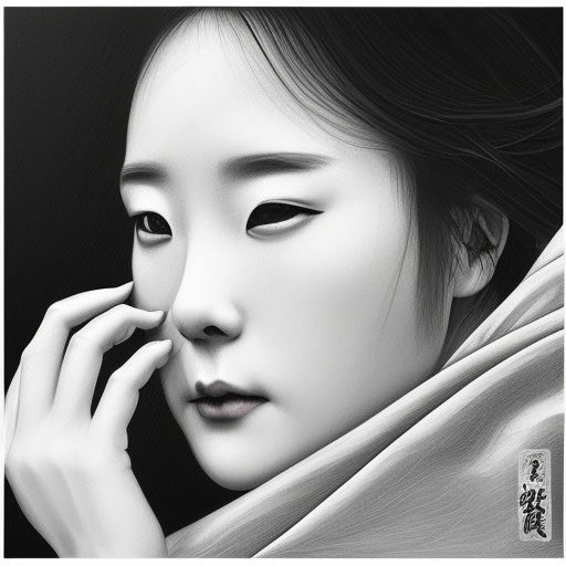 black and white pencil illustration high quality  ultra-realistic portrait cinematic lighting 80mm lens, 8k, photography bokeh Ukiyo-e Japanese woodblock oil painting on canvas