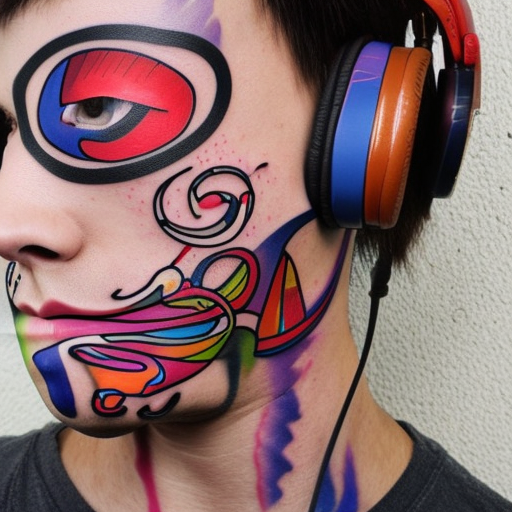 Color Tattoo graffiti monkey wearing headphones anime