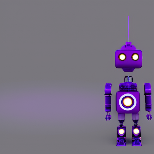 side view, a violet robot with big eye traveling space 
holographic around floating computers 3d model 