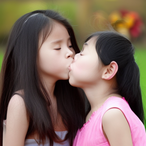 Chinese girl kissing India girl 