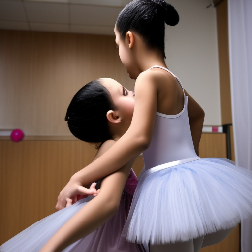 two preteens ballet malaysia girl kissing in training room 