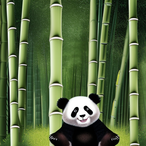 cute, happy, smiled Panda's baby in bamboo forest, cartoon, high resolution