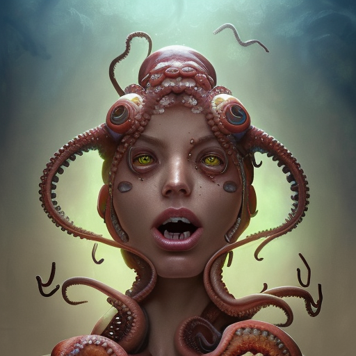 portrait painting of octowoman, half man, half octopus, ultra realistic, concept art, intricate details, extremely detailed, photorealistic, octane render, 8 k, unreal engine. art by artgerm and dan mumford and alphonse mucha and studio ghibli