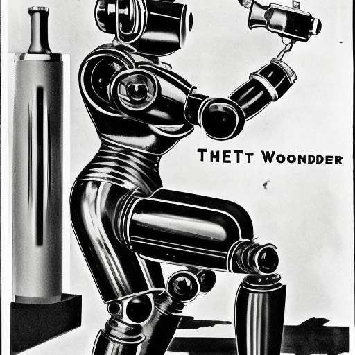 a 1950s robot in the manner of Thrilling Wonder Stories carrying a revolver