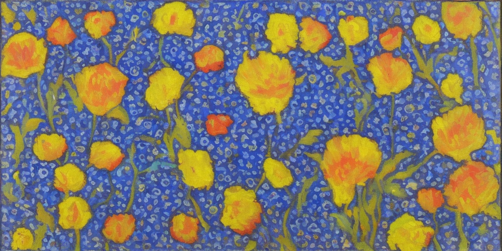 a Square oil painting in the center of which is a volume control labeled from 1 to 11, as it is typically found in guitar amplifiers. He stands, but not quite on 11. The background is a dark blue floral pattern.