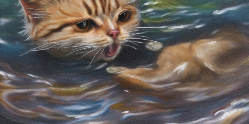 a oil painting of drowning cat