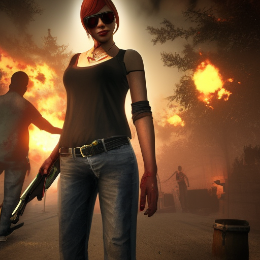 left for dead 2 game, young beautiful witch, dark sunglasses, 8k, detailed, photorealistic