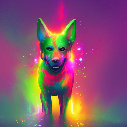 Alchemist dog, colorful sparkling chemicals, illustration, trending on artstation, dramatic lighting,