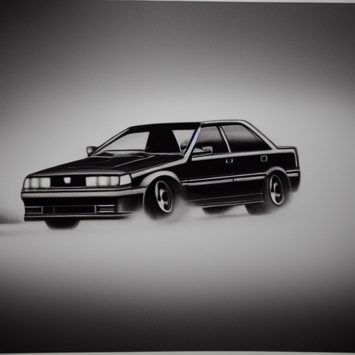 a car JZX90 at illegal car meet, Chiba prefecture, city midnight mist lights, cinematic color, photorealistic, highly detailed, 50MM black and white pencil illustration high quality