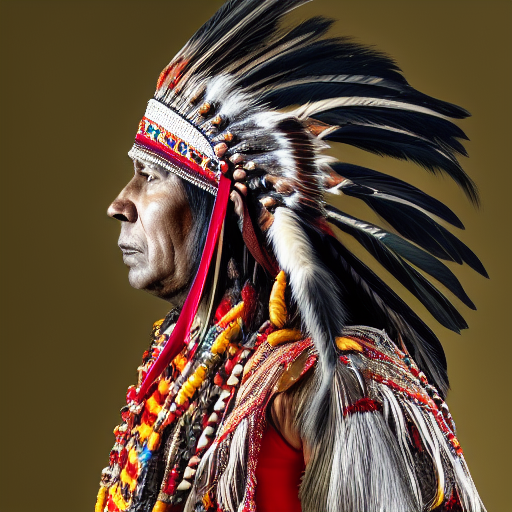 portrait photo of a indian warrior chief, side profile, looking away, serious eyes, 50mm portrait photography, hard rim lighting