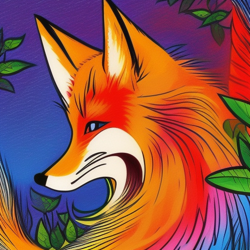 colorful fox art, japanese art style, anime render