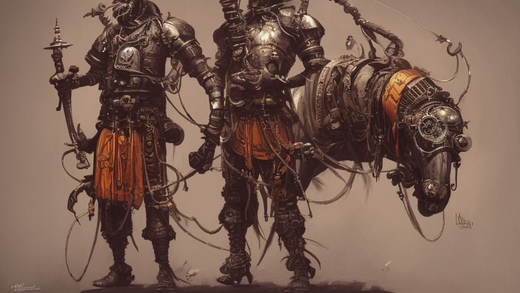 steampunk indian knight, vibrant, horror, creepy, artstation, highly detailed painting, art by eddie mendoza