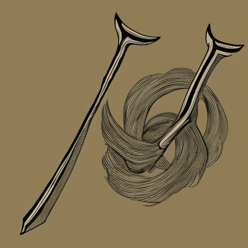 line drawing of 2 scythes facing each other
