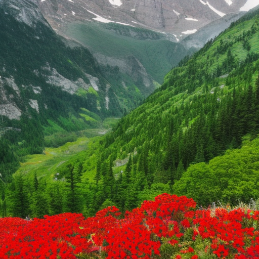 red flowers in greener mountains