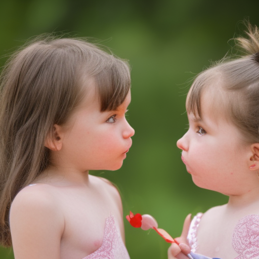 two Little Girls Kissing