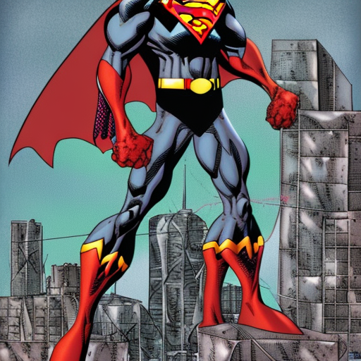 A mix of superman clasic and spawn by tod McFarlane, comic book style, ultra detailed, no cut off, high-quality, randomized background 