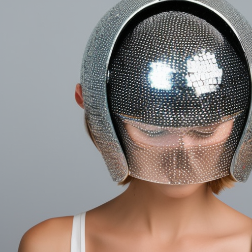 Woman wearing a discoball helmet